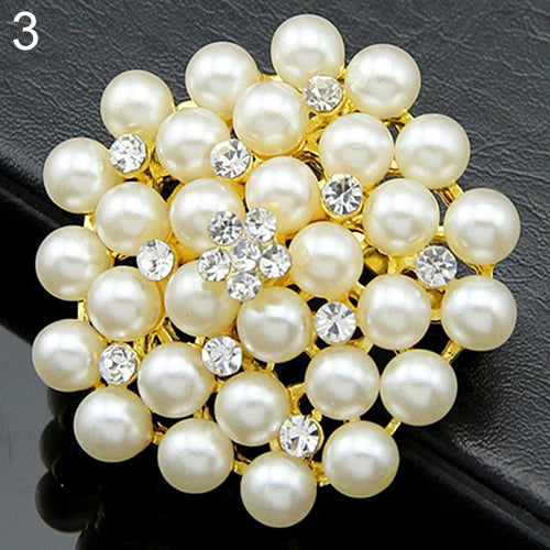Alloy Flower Faux Pearls Brooch Crystal Pin Brooches Wedding Party Jewelry Gift