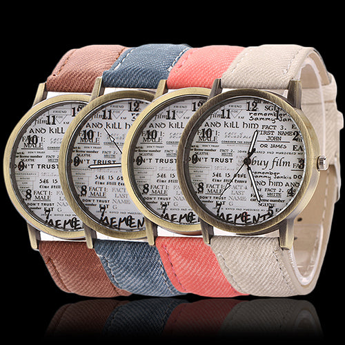Men Women Fashion Graffiti Retro Cowboy Fabric Analog Quartz Casual Wrist Watch