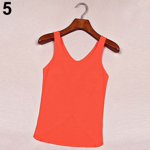 Women Candy Color Sexy Chiffon Cross Back Sleeveless Summer Casual Tank Top