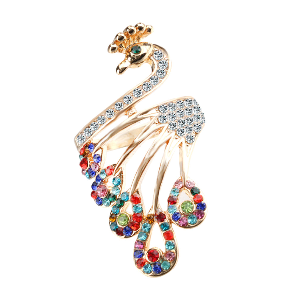 Women Retro Gold-plated Rhinestones Peacock Shape Finger Ring Jewelry Gifts