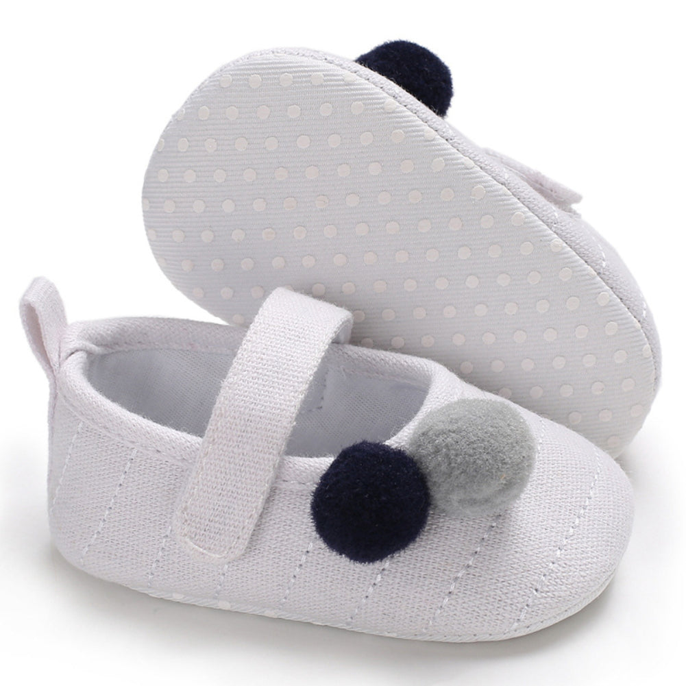 Cute Pompom Solid Color Toddler Baby Girl Prewalker Anti-slip Princess Shoes
