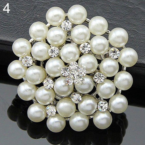Alloy Flower Faux Pearls Brooch Crystal Pin Brooches Wedding Party Jewelry Gift