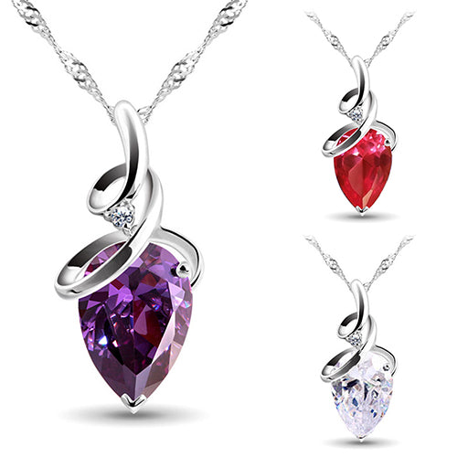 Women's Twist Waterdrop Zircon Pendent Chain Choker Charm Necklace Jewelry