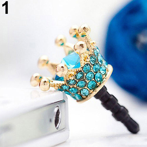 Fashion Sparkling Rhinestone Cellphone Phones 3.5mm Crown Design Anti-dust Plug