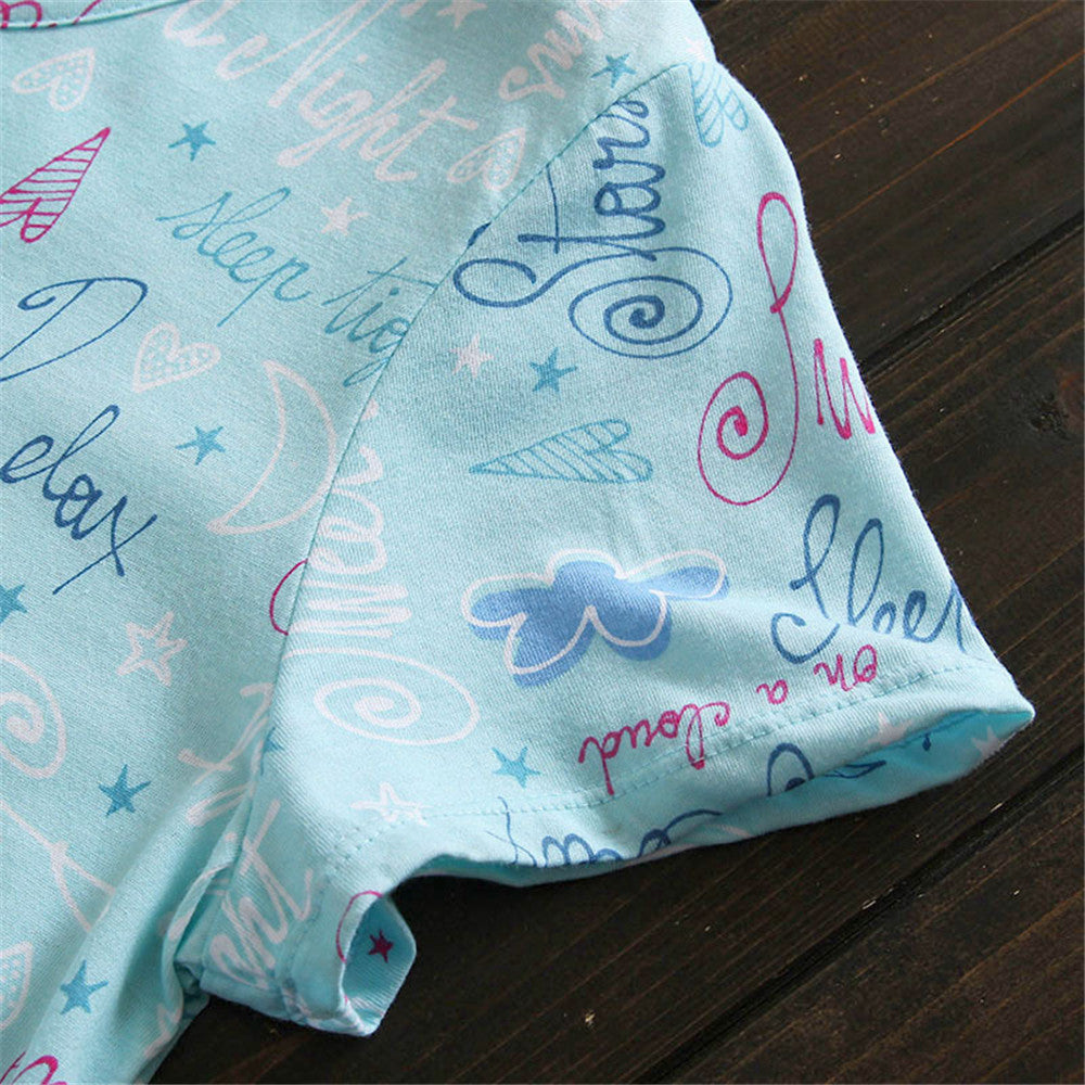 Letter print Sleepwear Cotton women sleep shirts short sleeve plus size Nightgown green BY69