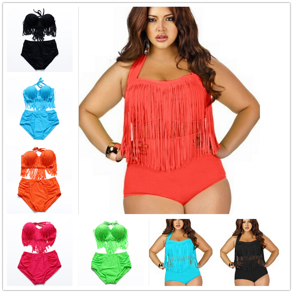 2017 Newest Summer Plus Size Tassels Bikinis High Waist Sexy Women Bikini Swimwear Padded Boho Fringe Swimsuit