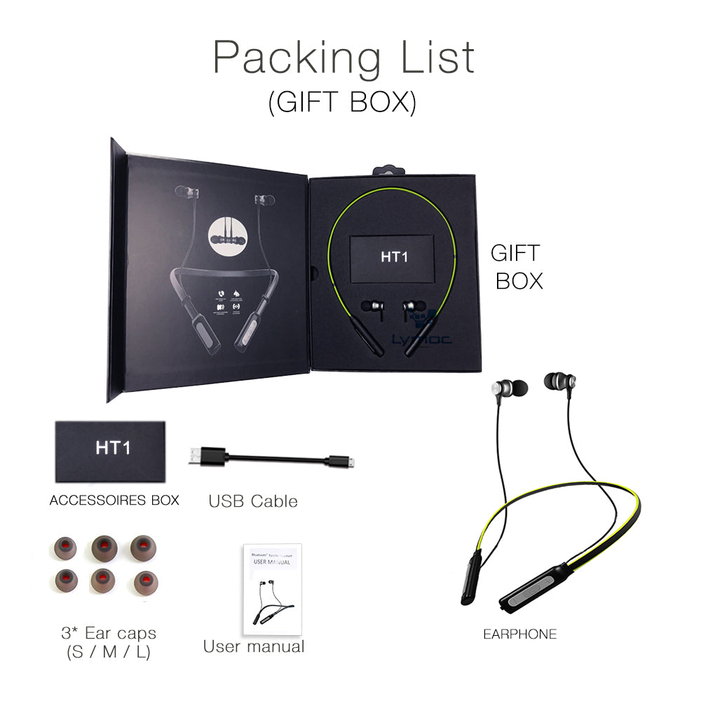 HT1 Neckband Headphone Bluetooth HiFi Powerful Bass Magnet Metal Headset Music Sport Bike Gym Handsfree for phone