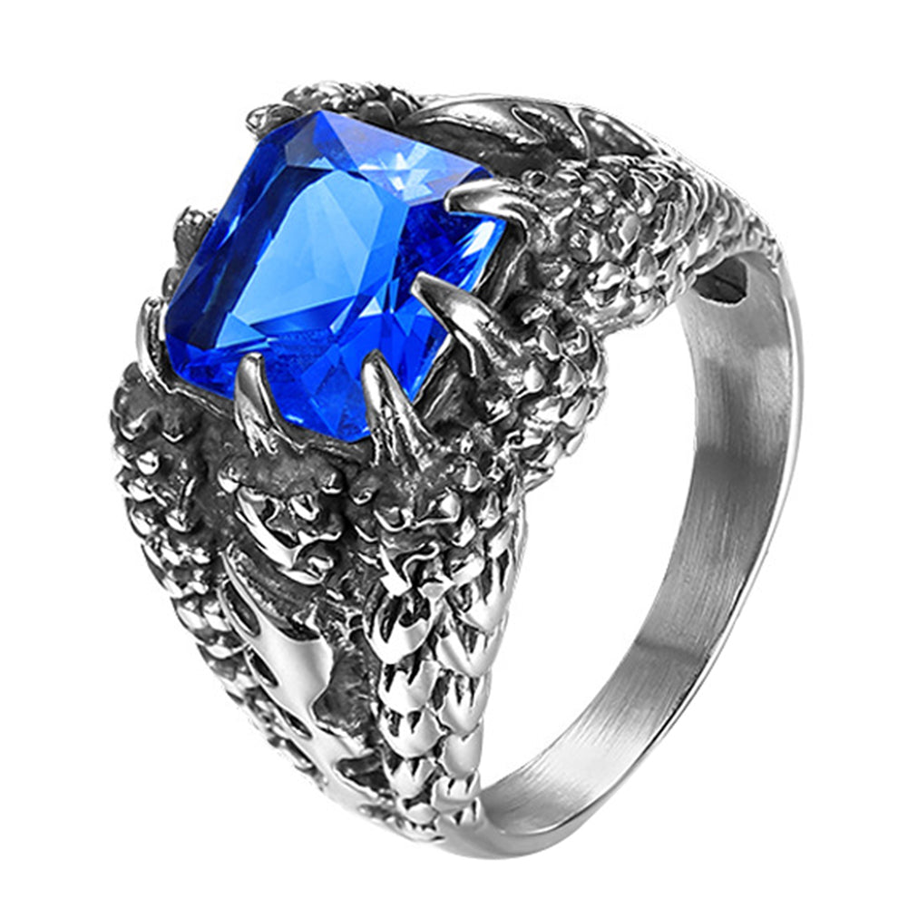 Cool Stainless Steel Ring Claw Square Rhinestone Men's Halloween Gothic Ring
