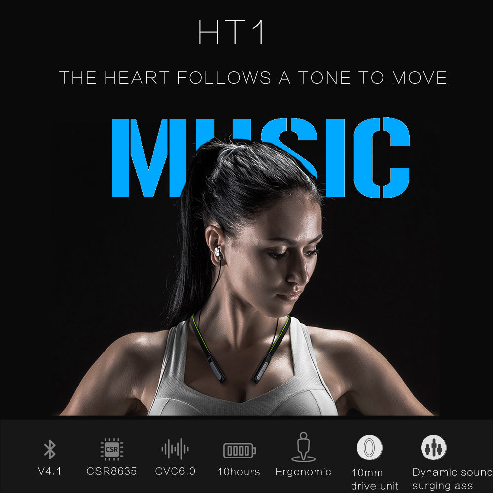 HT1 Neckband Headphone Bluetooth HiFi Powerful Bass Magnet Metal Headset Music Sport Bike Gym Handsfree for phone