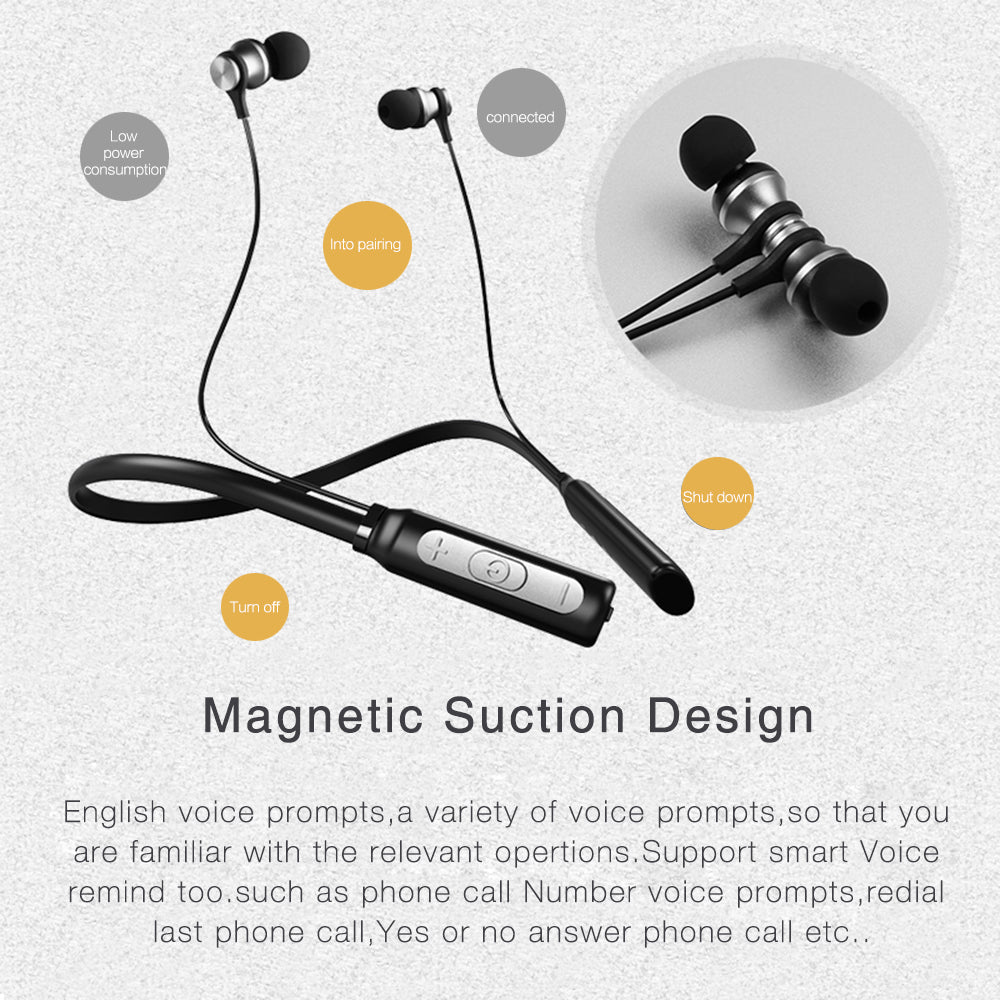HT1 Neckband Headphone Bluetooth HiFi Powerful Bass Magnet Metal Headset Music Sport Bike Gym Handsfree for phone