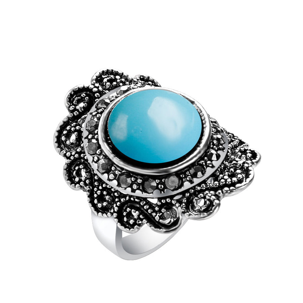 Retro Gothic Flower Hollow Engraving Alloy Finger Ring Men Women Jewelry Gift