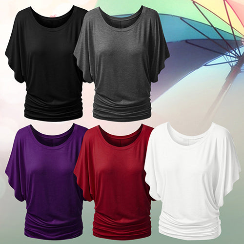 Women Boat Neck Dolman Casual Tops Elbow Sleeve Off Shoulder Tee Blouse T-Shirt
