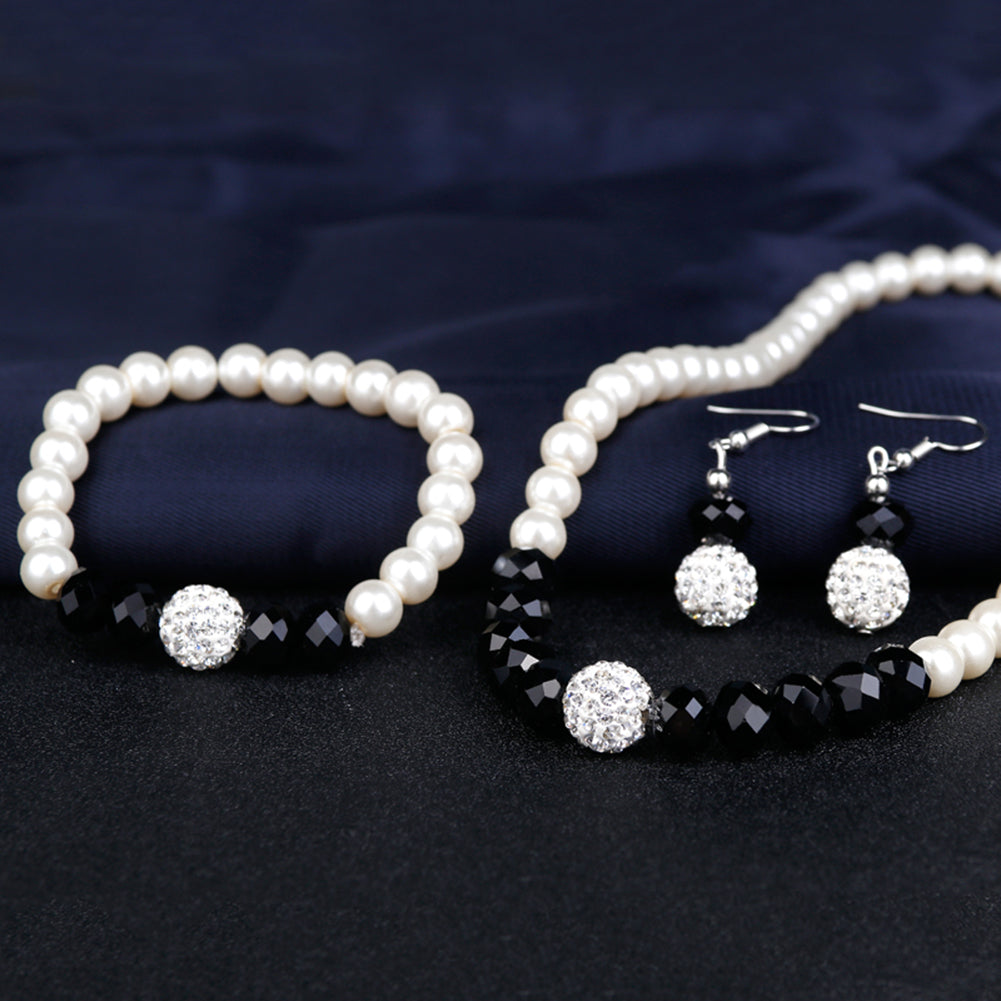 Elegant Imitation Pearls Necklace Earring Bracelet Jewelry Set Women Party Gift