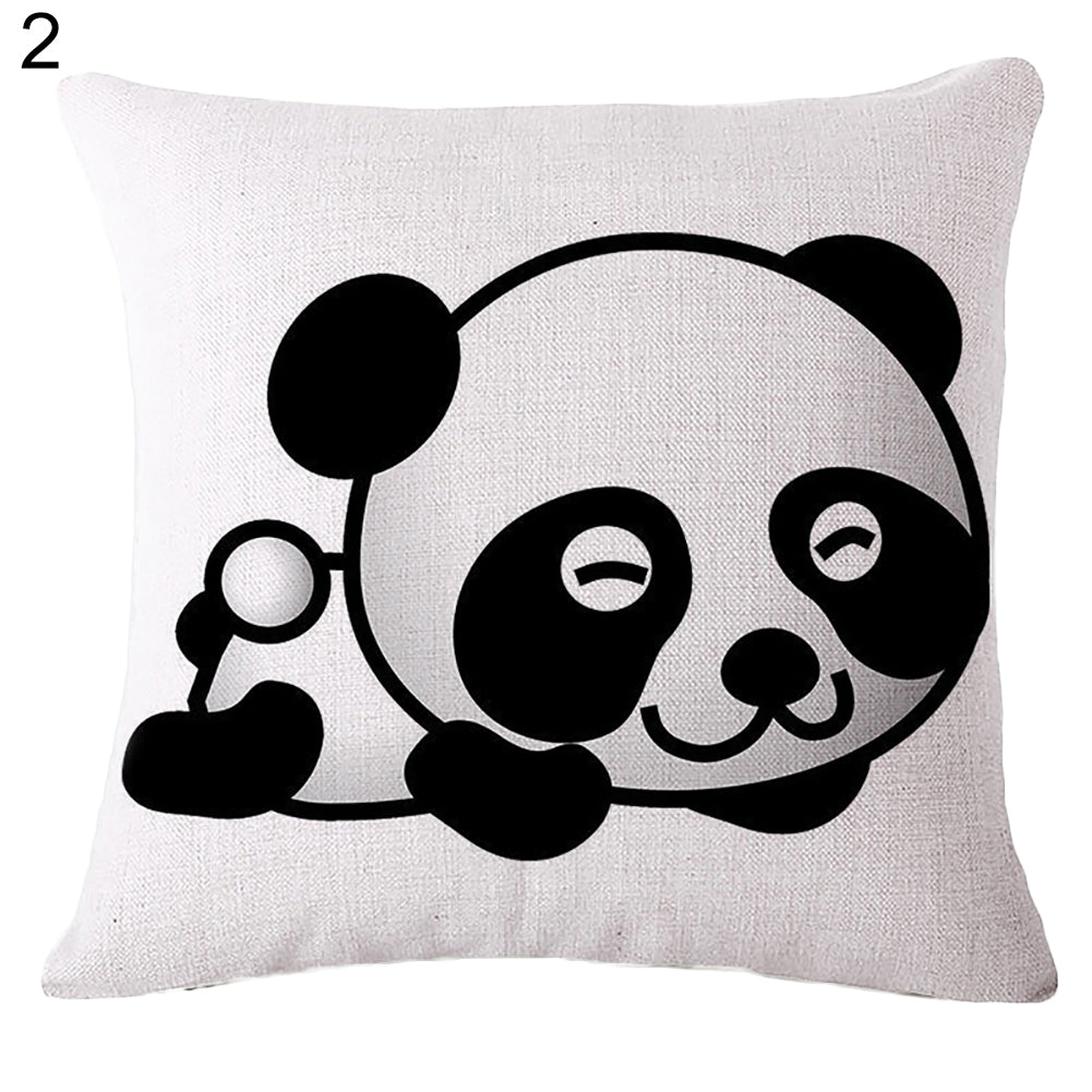 Cartoon Panda Print Linen Square Pillow Case Cushion Throw Cover Home Sofa Decor
