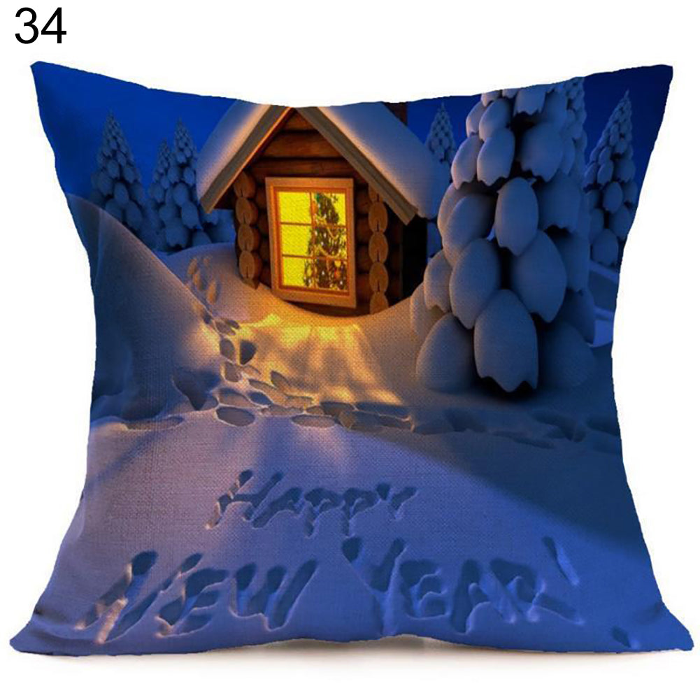 Christmas Santa Claus Deer Print Cushion Cover Pillow Case Square Car Home Decor