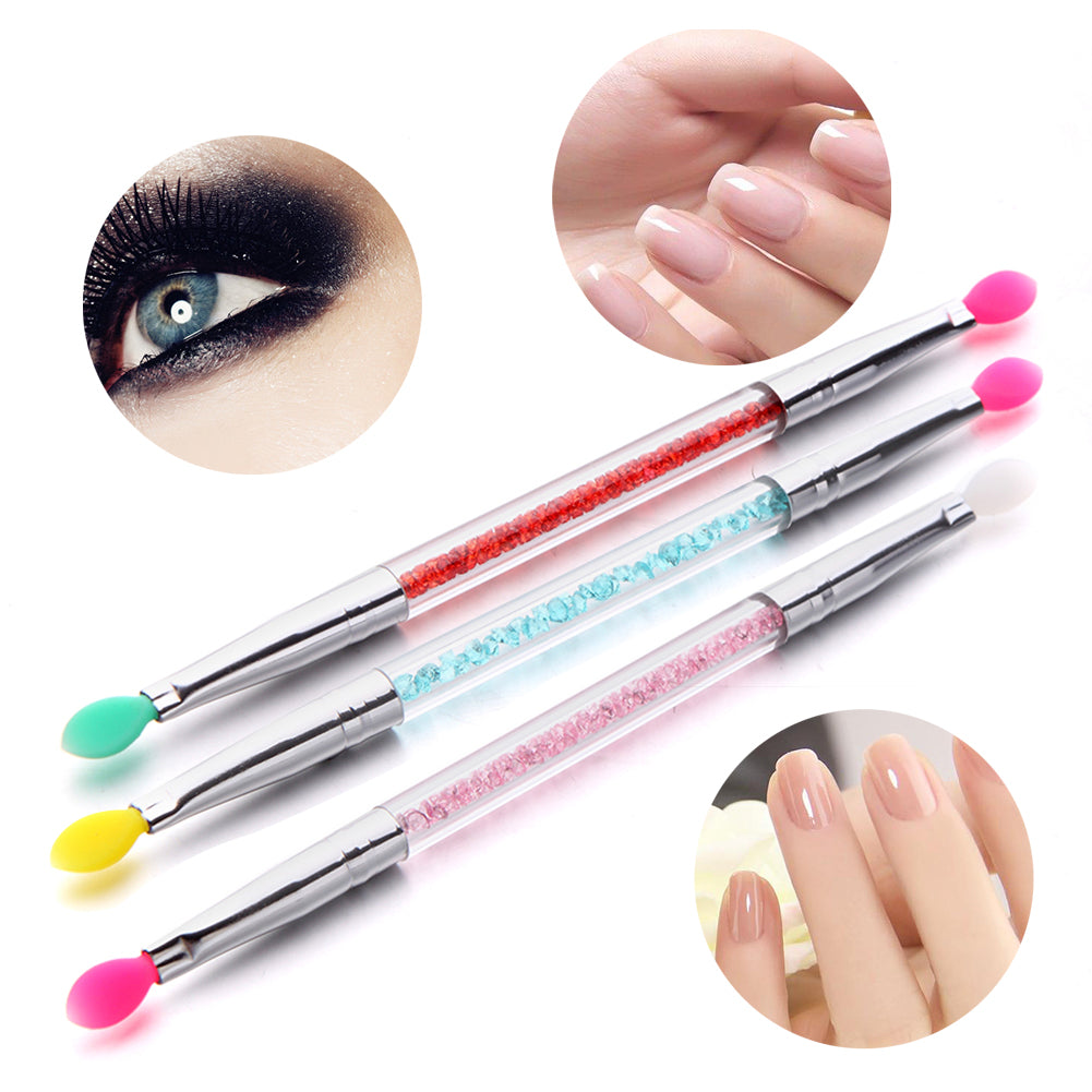 Double Ended Silicone Head Rhinestone Eyeshadow Eyebrow Lip Makeup Brush Tool