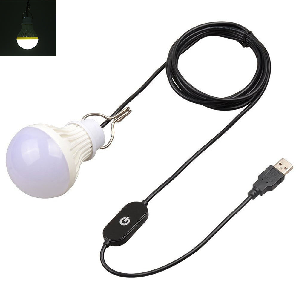 Portable 5W 5V USB LED Light Bulb Home Emergency Outdoor Camping Switch Lamp