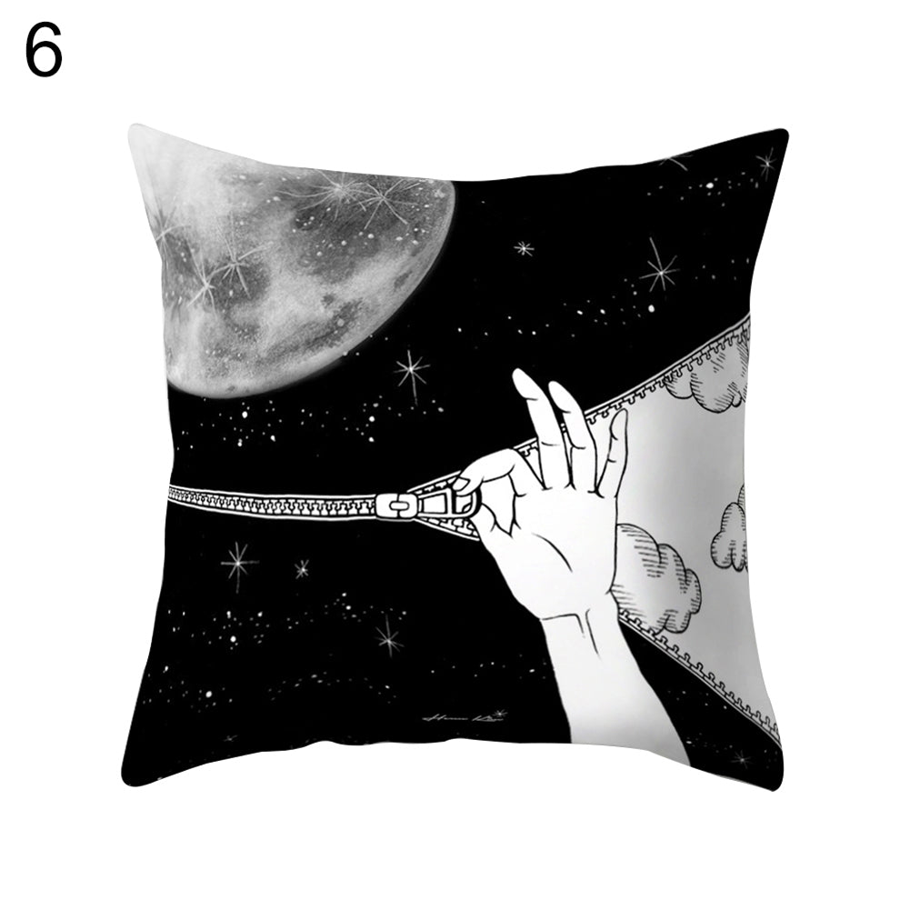 Black and White Cartoon Pattern Sofa Bed Throw Pillow Case Cushion Cover