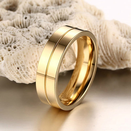 1Pc Fashion Titanium Steel Lover Ring Golden Plated Couple Ring for Men Women