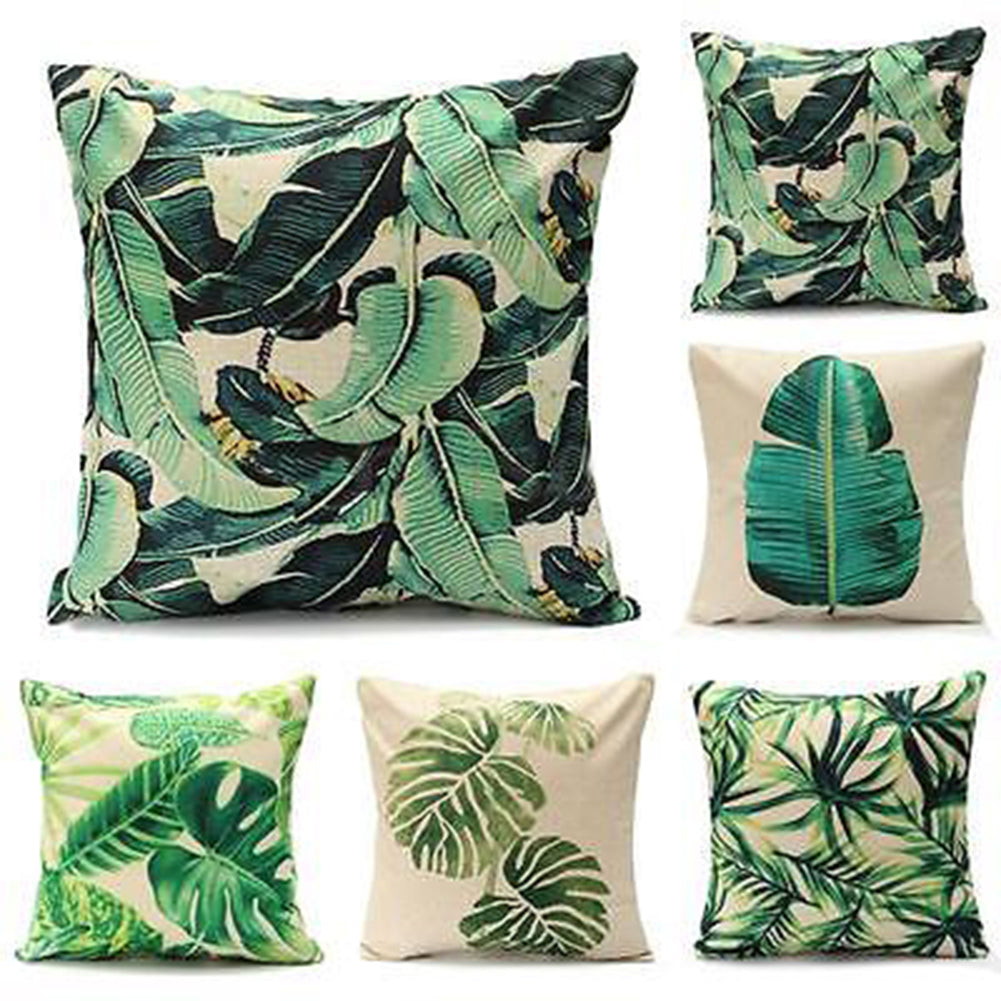 18inch Green Leaf Linen Cushion Cover Throw Pillow Case Sofa Home Decoration