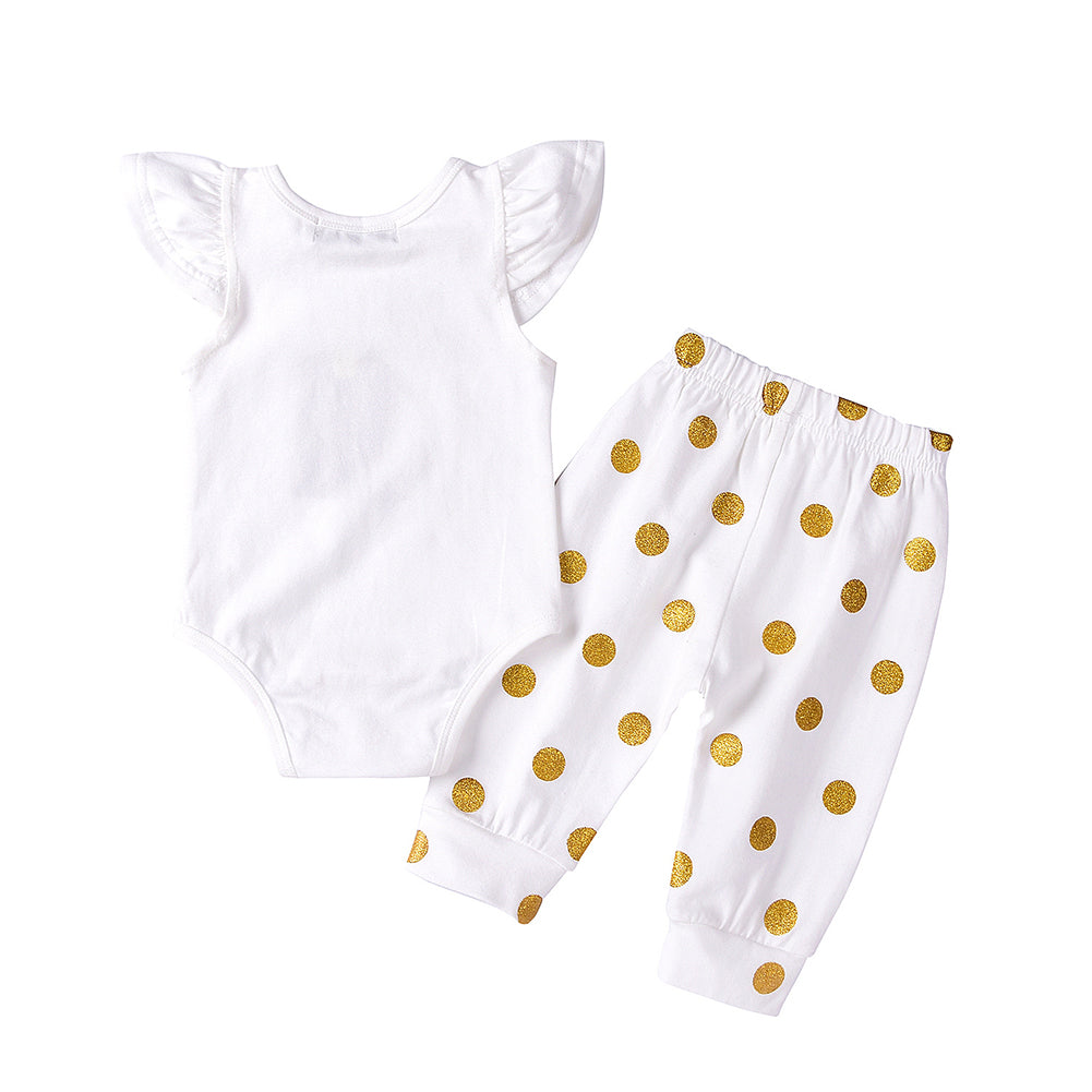 Christmas Baby Girls Snowflake Santa Baby Print Short Sleeve Romper Dots Pants