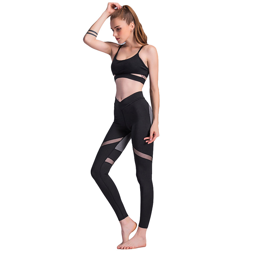 Women Casual Slim V Rise Heart Back Spliced Breathable Sport Yoga Leggings Pants