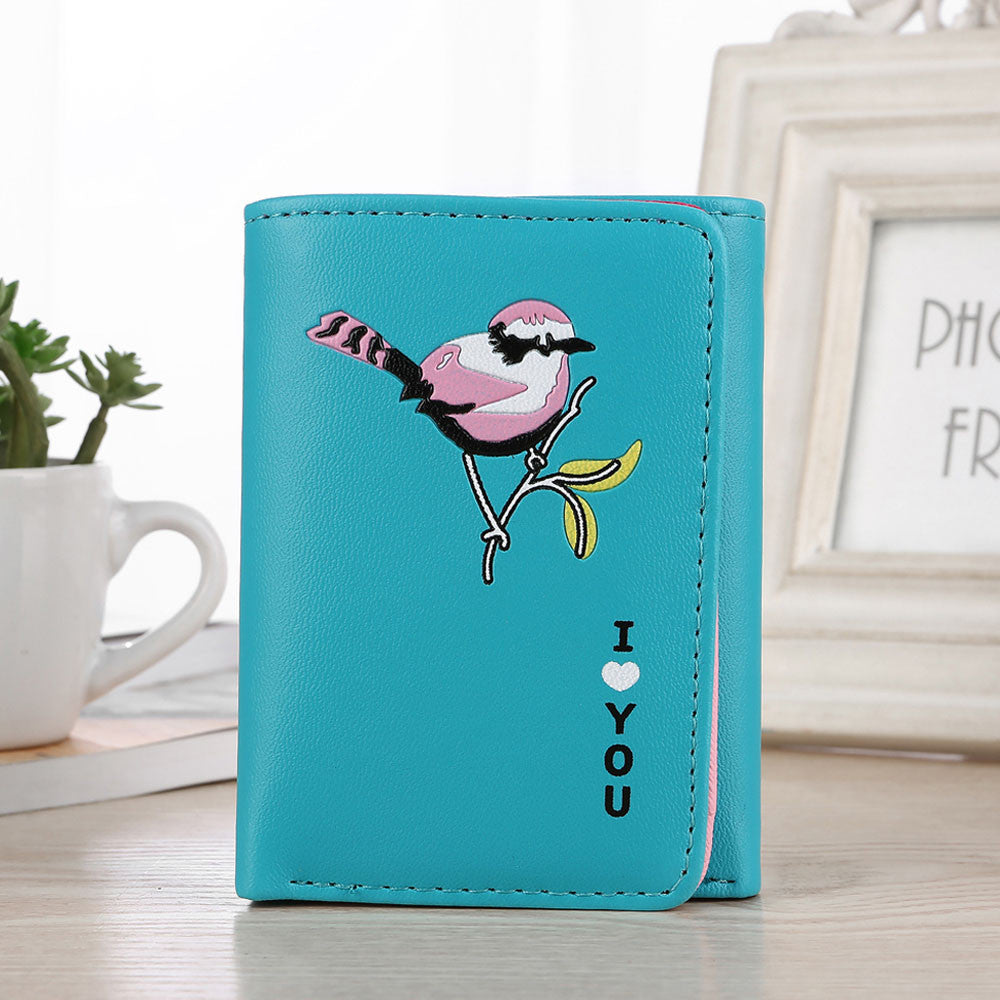 Women Retro Birds Printing Short Wallet Coin Purse Card Holders Handbag