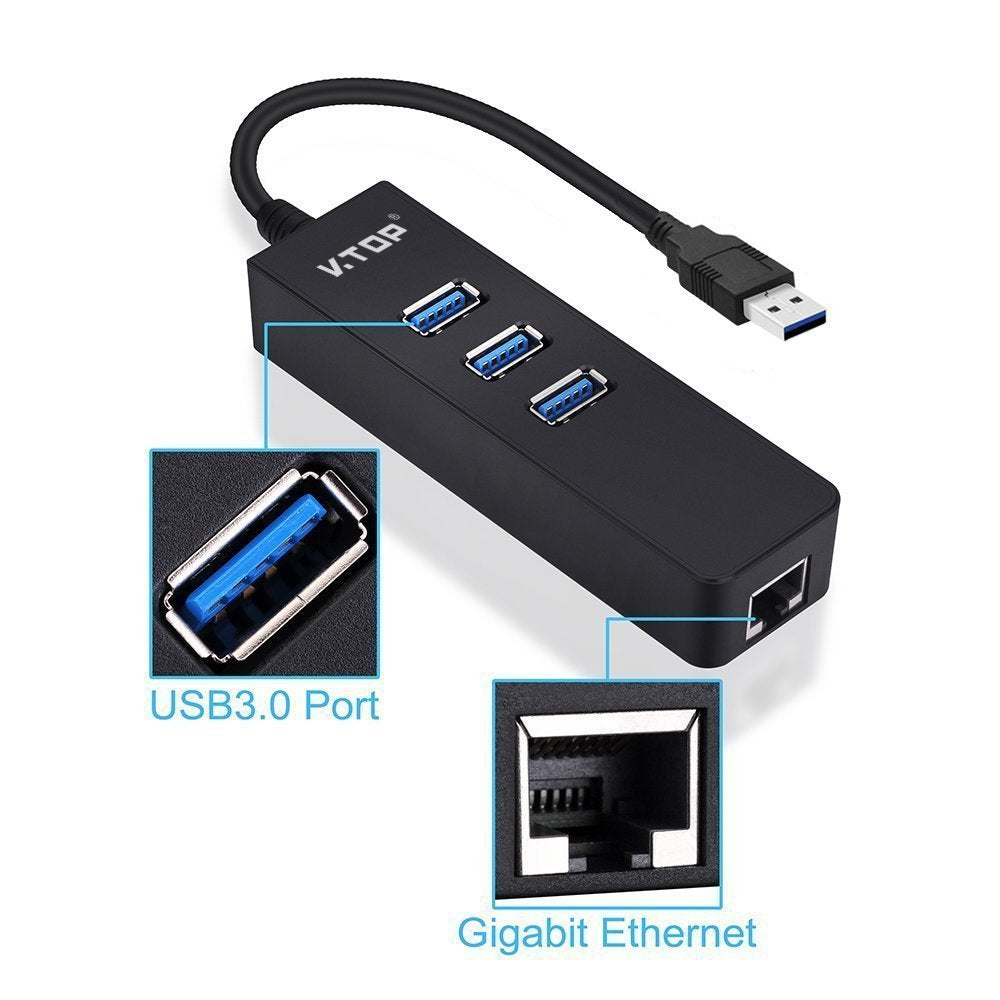 ® CU008-VT 3-Port Portable USB 3.0 Hub plus Gigabit Ethernet - Built-In Cable