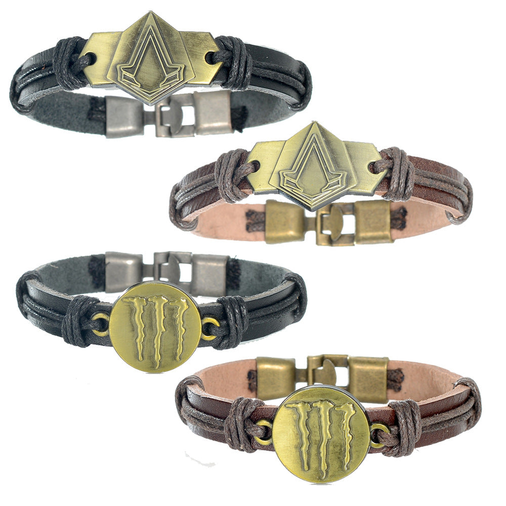 Game Assassin's Creed Logo Leather Bracelet MONSTER Dark Souls Punk PU Bangle Wristband Charm Jewelry