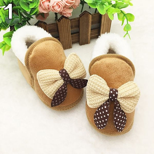 Toddler Baby Girls' Winter Dotted Bowknot Soft Non-Slip Warm Prewalker Shoes