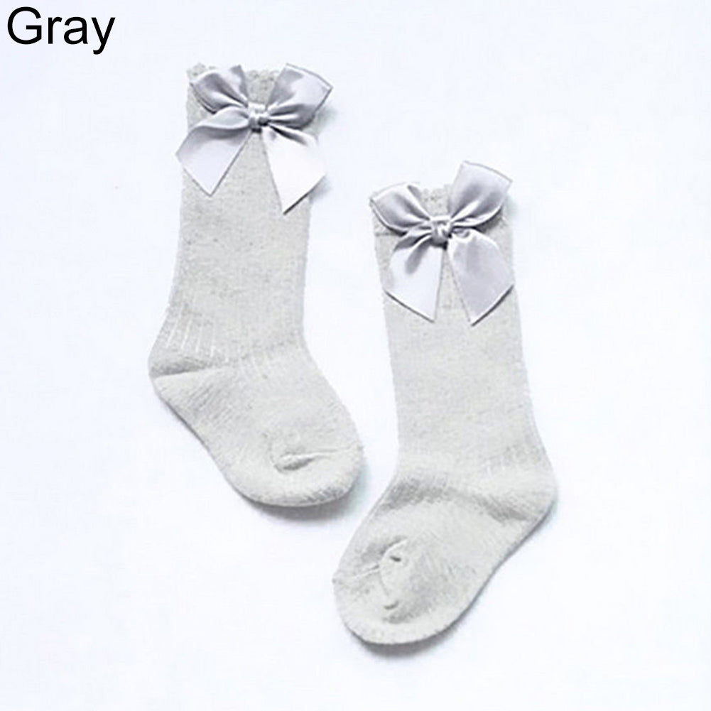 Toddler Baby Girls Bowknot Knee High Sweet Solid Color Cotton Princess Socks