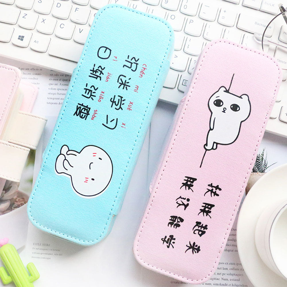 Funny Cartoon Chinese Student Pencil Bag Canvas Stationery Holder Zipper Pouch