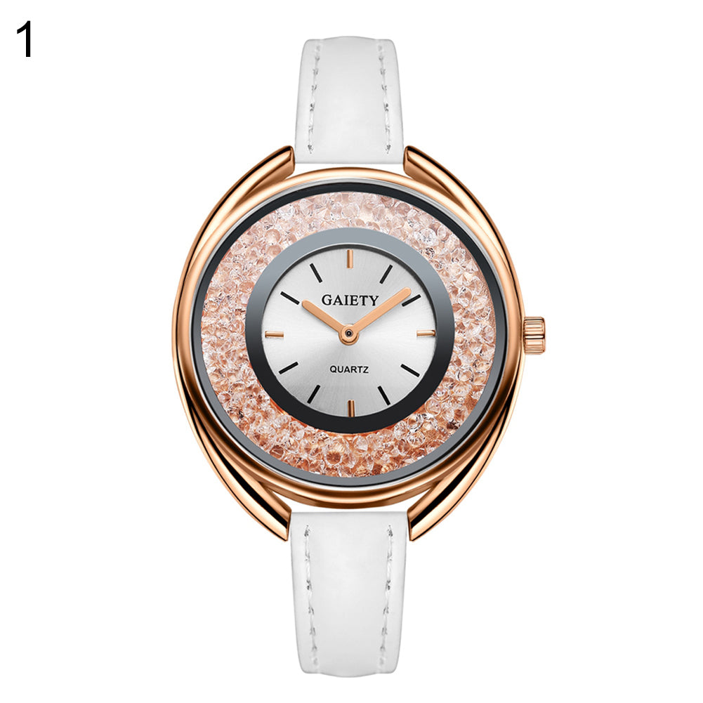 Luxury Dazzling Rhinestone Faux Leather Quartz Analog Watch Women Wristwatch