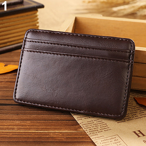 Men's Business Faux Leather Money Clip Card Holder Slim Bifold Magic Wallet