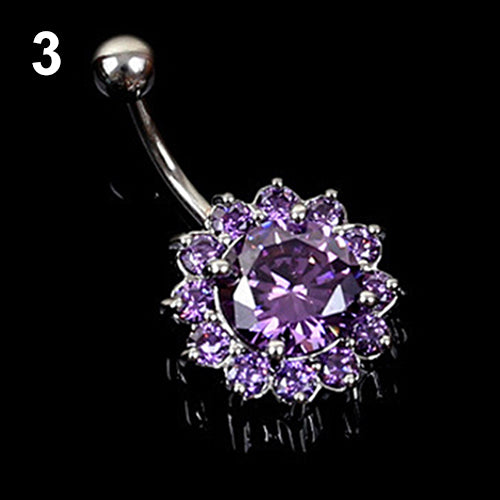 Women's Crystal Rhinestone Flower Navel Belly Button Ring Bar Body Piercing