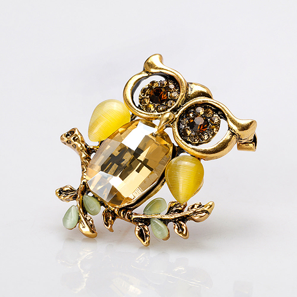 Luxury Shiny Rhinestone Artificial Stone Owl Animal Brooch Pin Women Jewelry