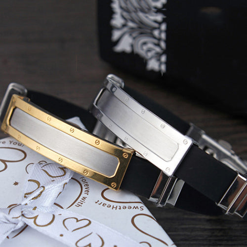 Men's Simple Design Stainless Steel Silicone Clasp Bangle Jewelry Bracelet Gift