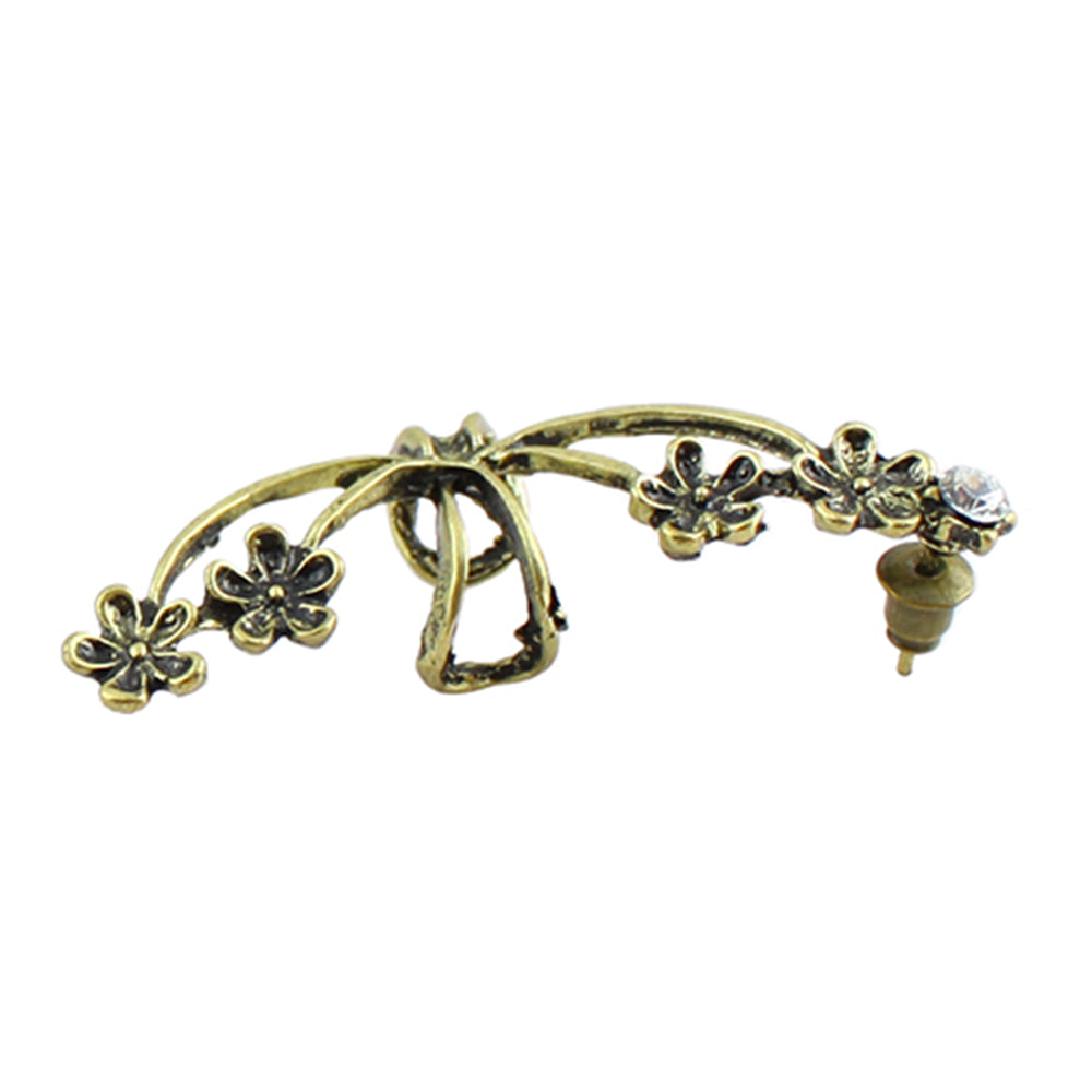 1Pc Women's Punk Vintage Bronze Tone Plum Flower Rhinestone Ear Cuff Earring