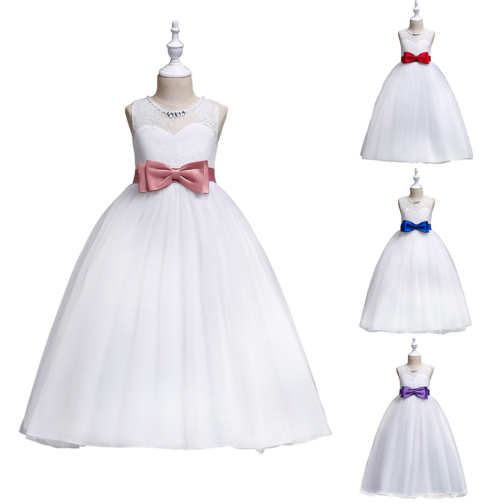 Summer Little Princess Baby Girl O-Neck Bow Sleeveless Party Long Formal Dress