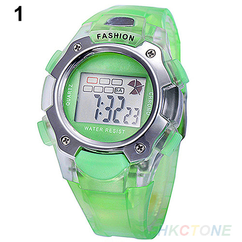 Unisex Boy Girl Children Digital Week Alarm Backlight Jelly Sport Wrist Watch