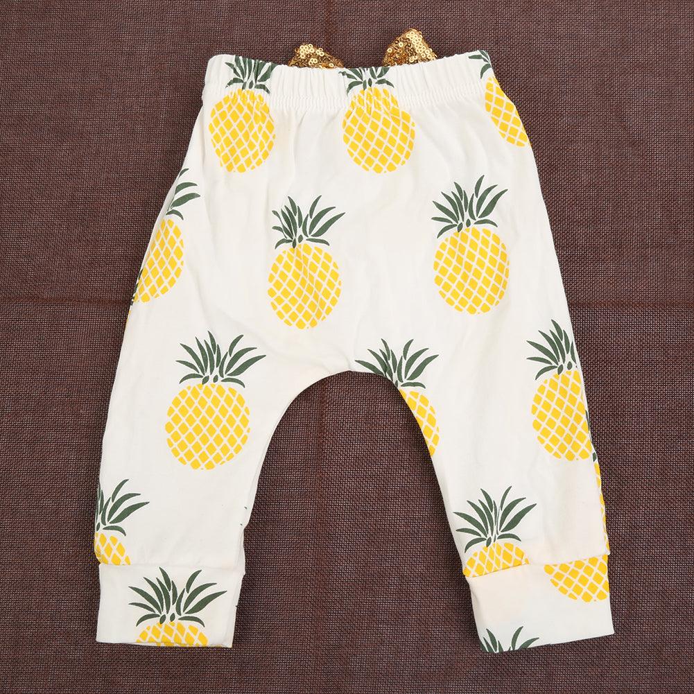 Baby Girl Boy Summer Fashion Pineapple Sequins Bow Vest Pants Outfit Clothes Set