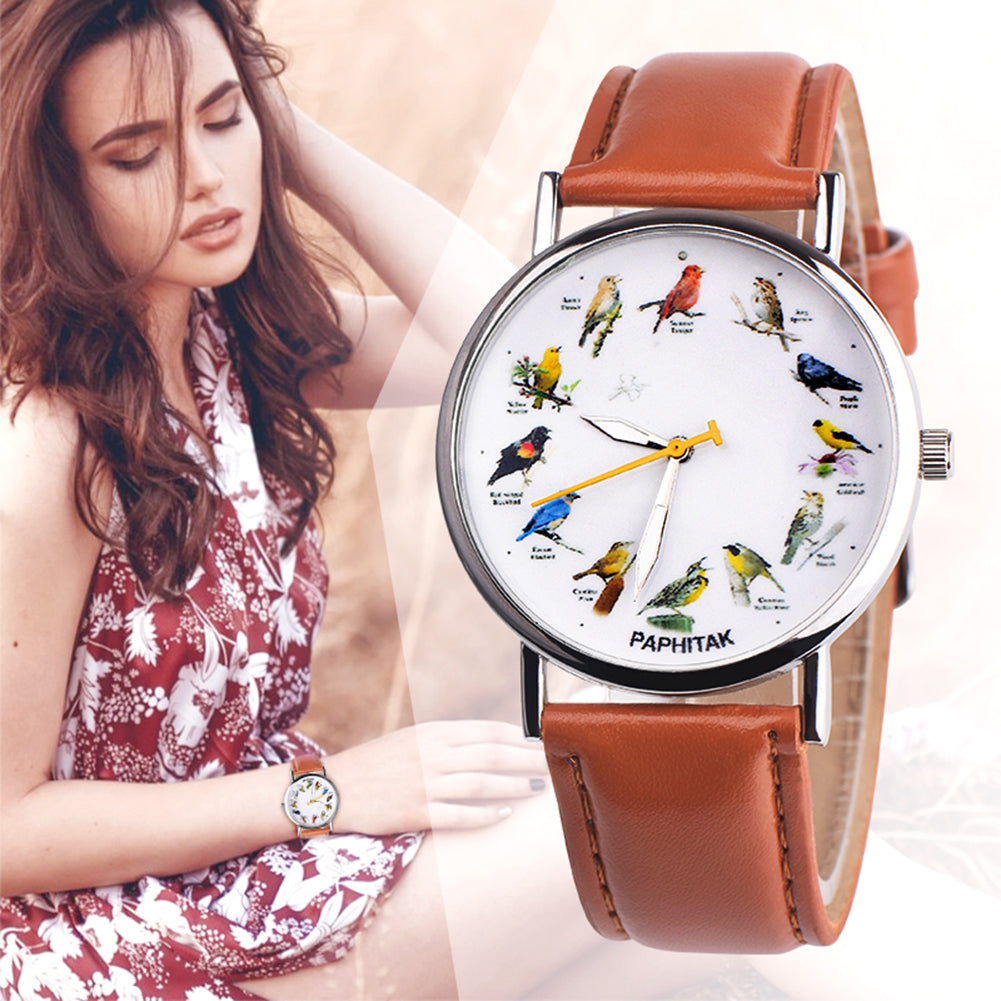 Fashion Birds Animal Round Dial Quartz Analog Women Date Shopping Wrist Watch