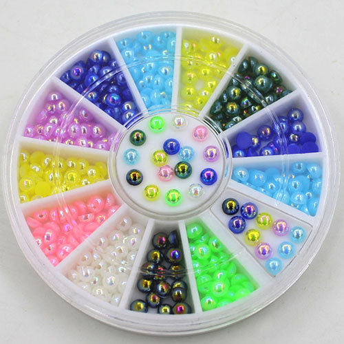 3mm Multicolor 3D Nail Art Faux Pearl Stickers Decoration DIY Manicure Tip Wheel