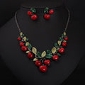 1 Set Vintage Red Cherry Fruit Jewelry Set Chic Bridal Necklace Earrings