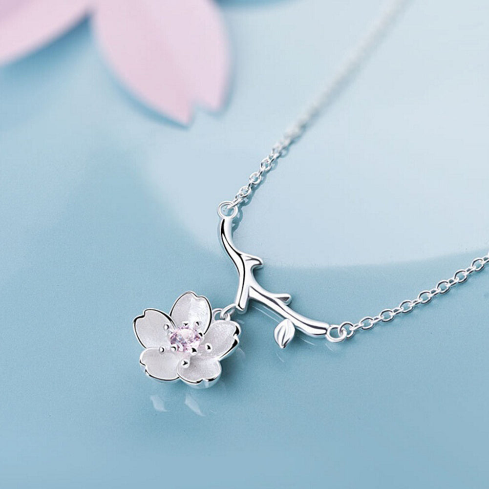 Cherry Blossoms Flower Tree Branches Pendant Necklace Women Elegant Jewelry