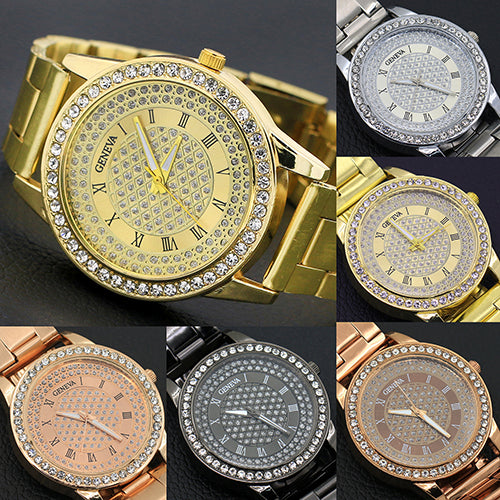Men's Women's Fashion Rhinestone Inlaid Wristwatch Luxury Analog Business Watch
