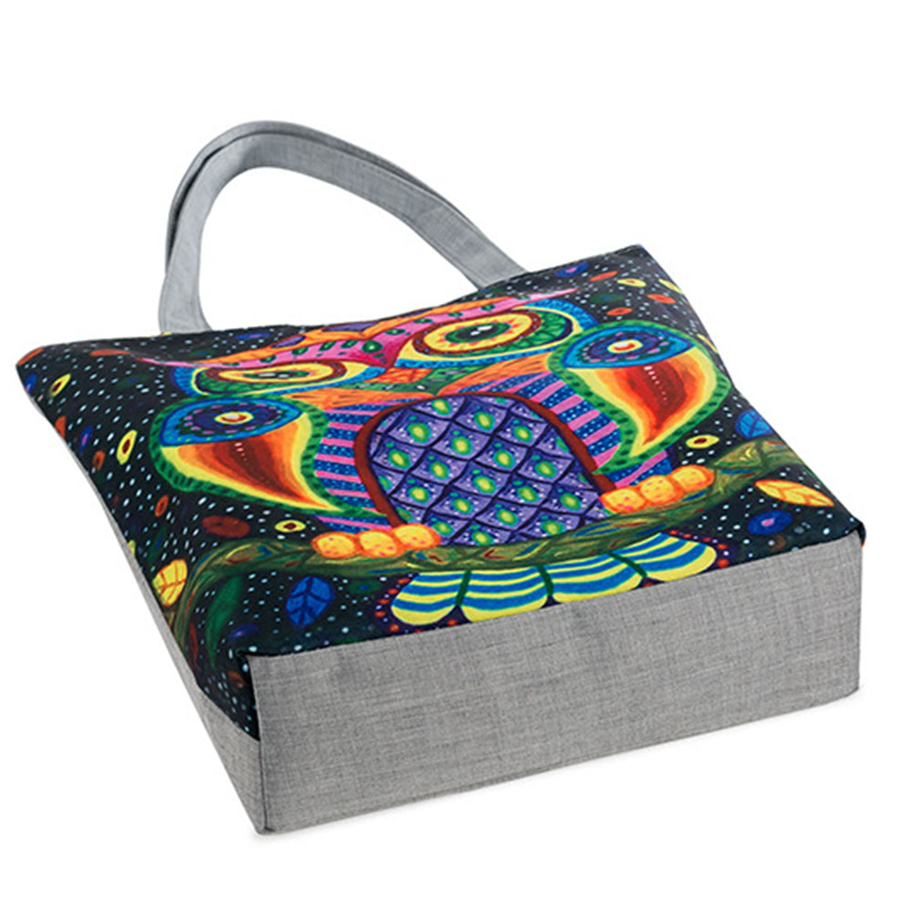 Cute Owl Floral Printed Canvas Tote Bag Women Casual Large Capacity Handbags