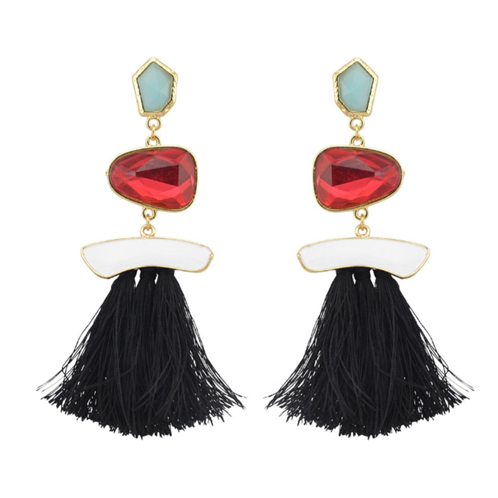 3 Colors Fashion Luxury Crystal Rhinestone Charm Drop Stud Tassel Earring for Women JewelryE-4186