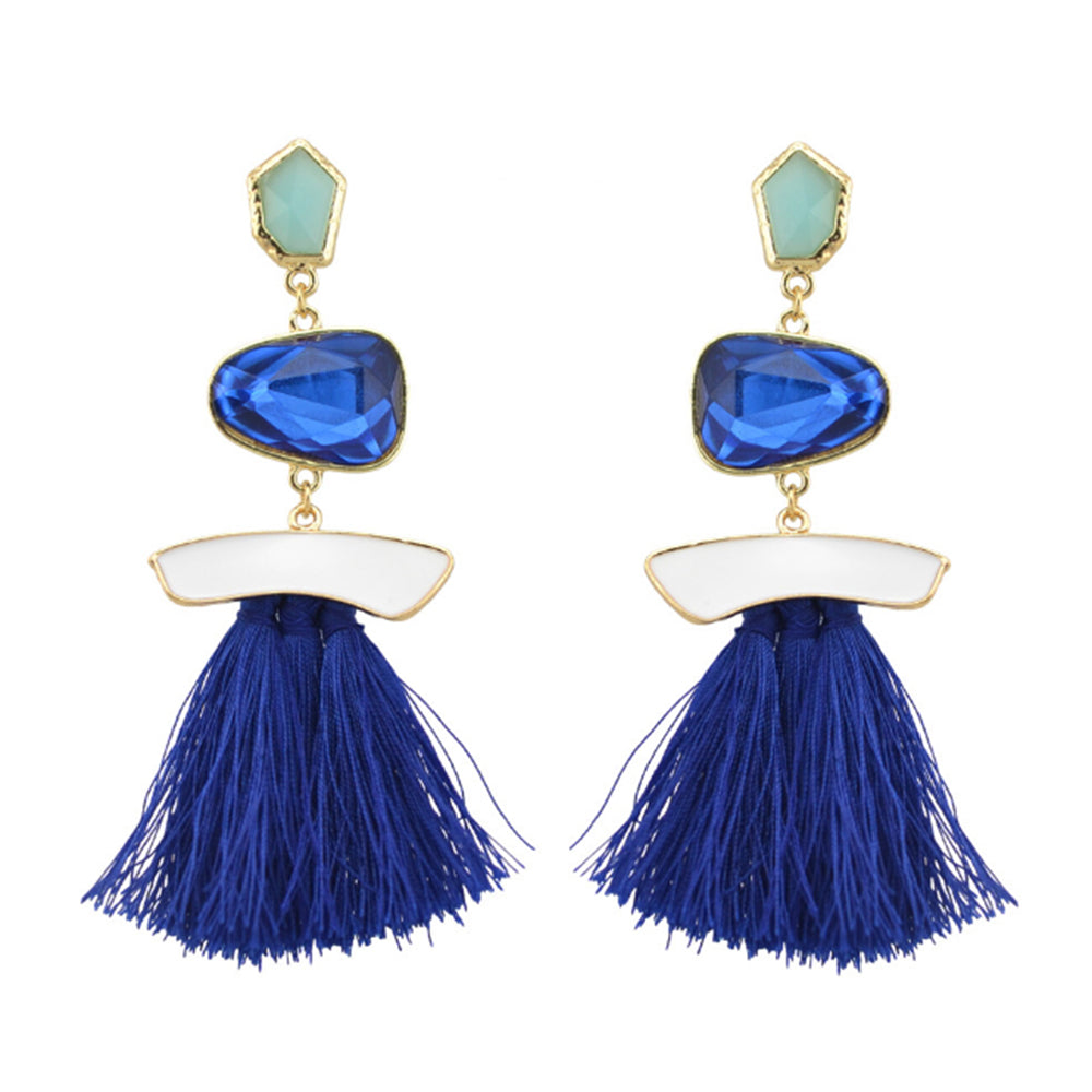 3 Colors Fashion Luxury Crystal Rhinestone Charm Drop Stud Tassel Earring for Women JewelryE-4186