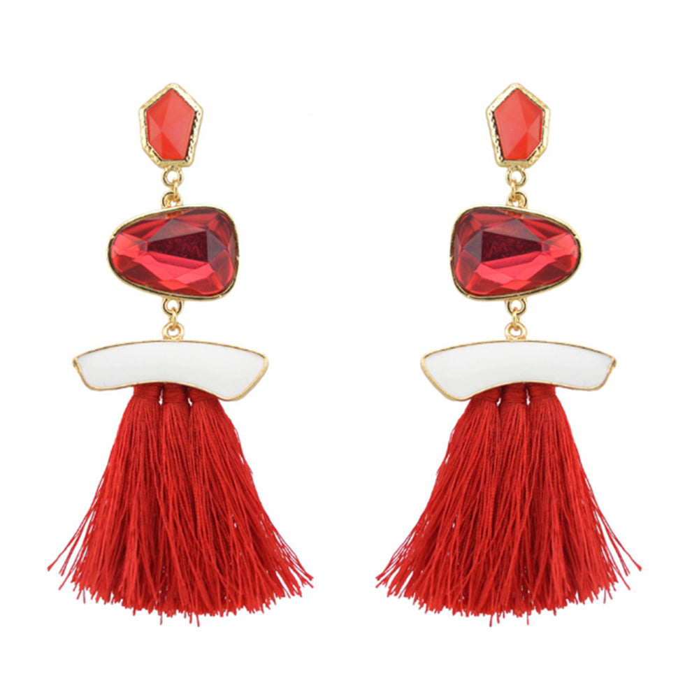 3 Colors Fashion Luxury Crystal Rhinestone Charm Drop Stud Tassel Earring for Women JewelryE-4186